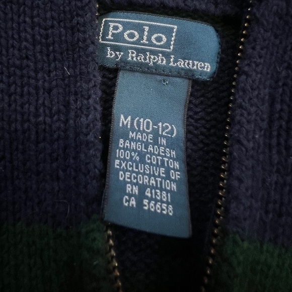 Polo Ralph Lauren Boy's Quarter Zip Striped Sweater, Blue/Green Stripes, 10-12 - Picture 3 of 9